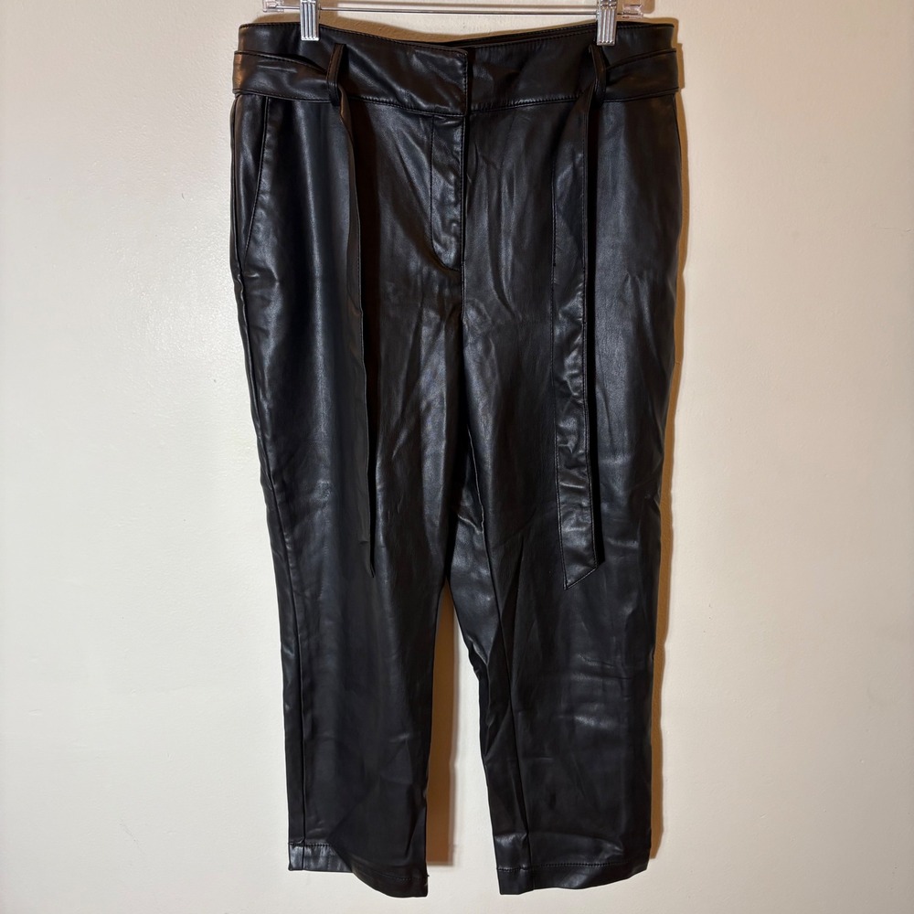 LOFT Black Faux Leather Belted High Waisted Ankle Pants Size 12‎